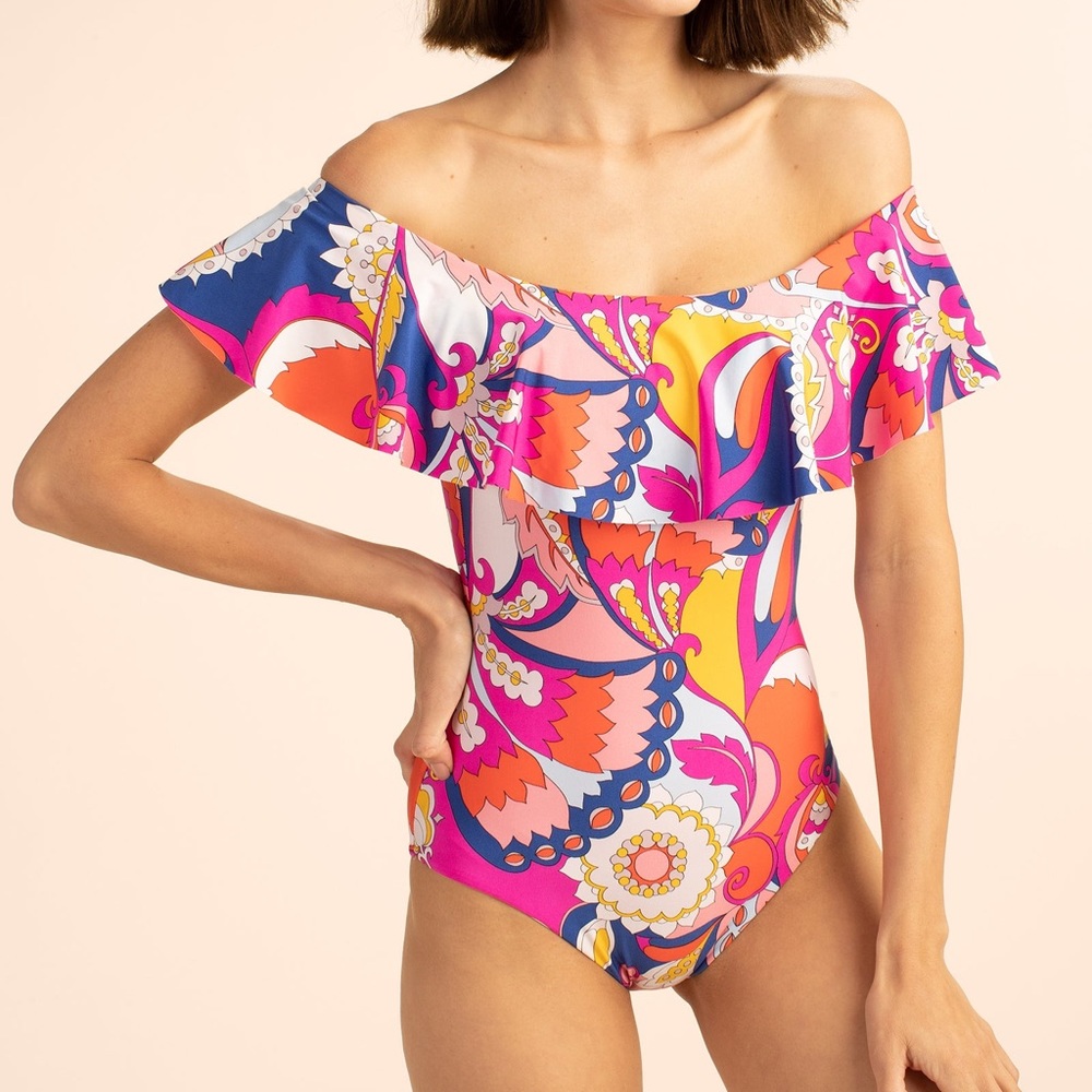 Trina Turk Sevilla off the shoulder one piece. Size 6. NWT